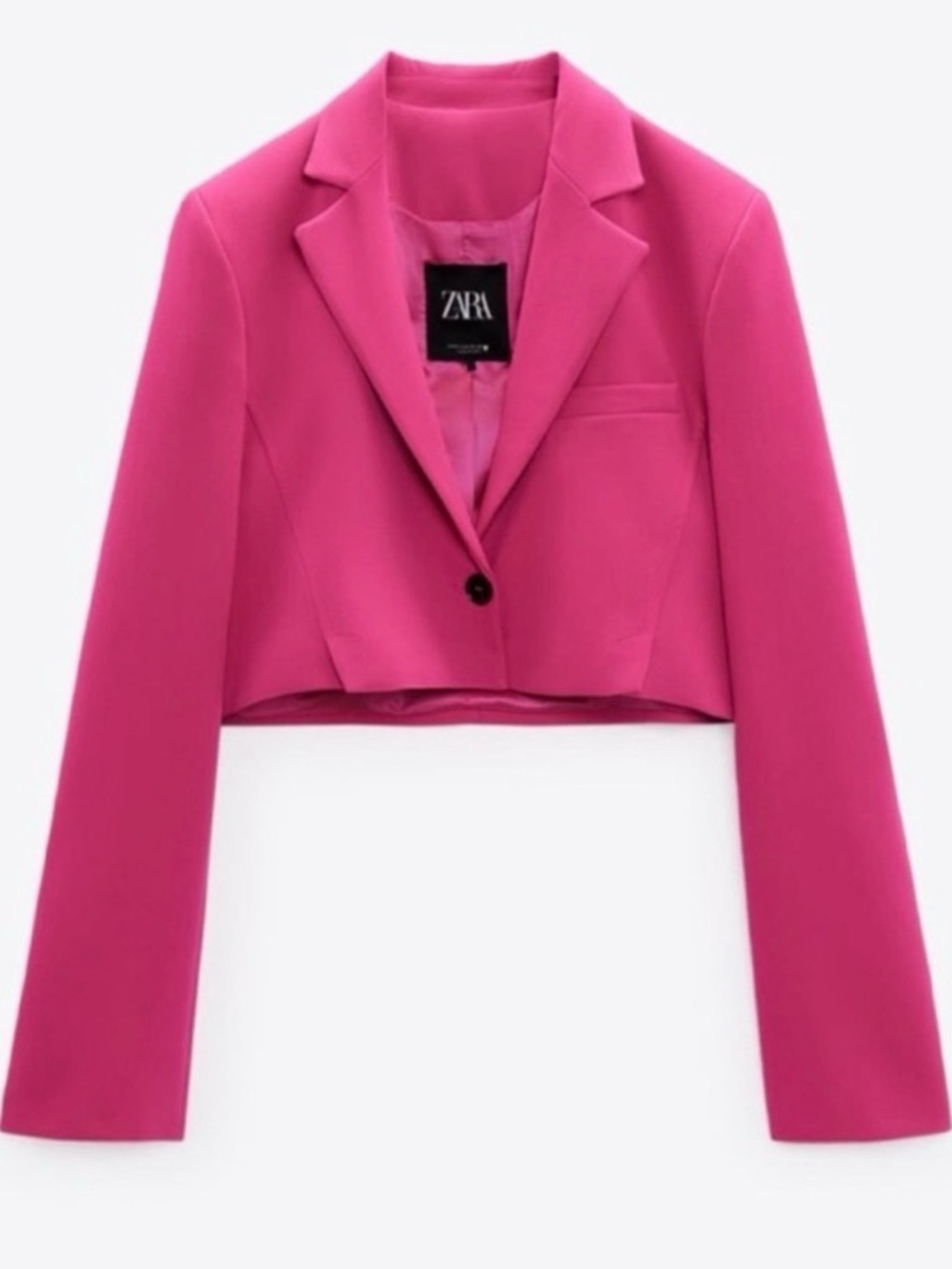 Zara Cropped Hot Pink Single-Button Blazer